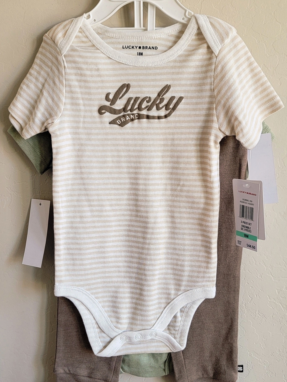Lucky Brand Cream and Beige Striped Baby 3-Piece Set